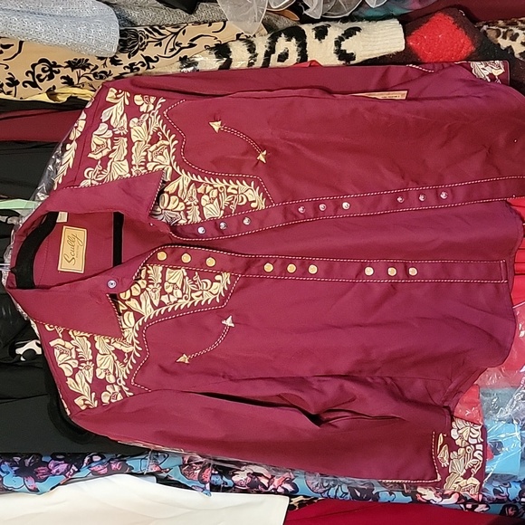 Maroon and tan womens Scully shirt - Picture 2 of 5